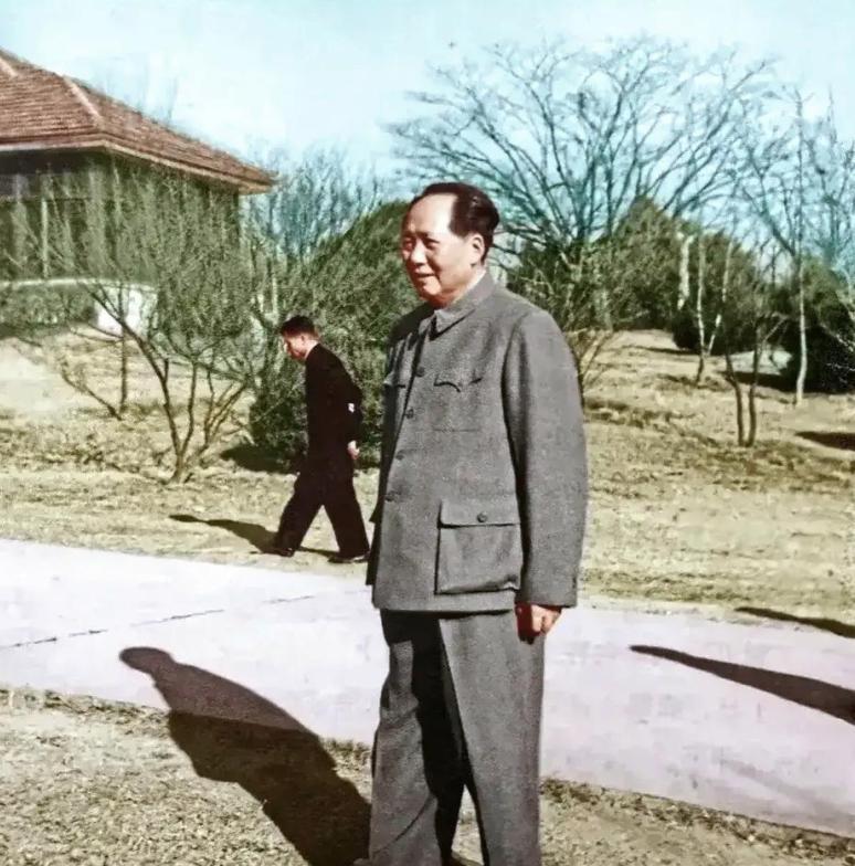 在1958年的秋天，武汉东湖宾馆内，一张照片定格了历史的瞬间。照片里，毛主席正悠