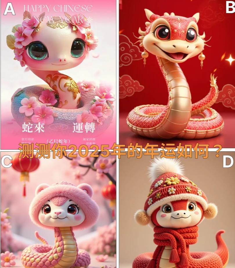 心诚则灵：测测你2025年的年运如何？
从下面四条吉祥蛇中，选择你喜欢的一个，测
