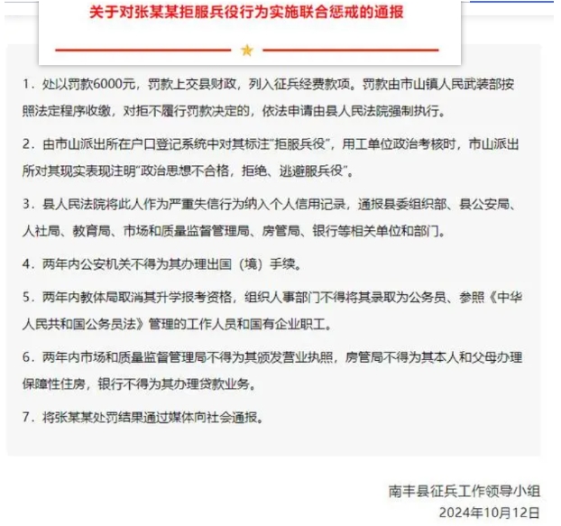 江西张某拒服兵役被罚，这4点肠子都悔青了

1.不止罚款6000，拒服兵役严重失