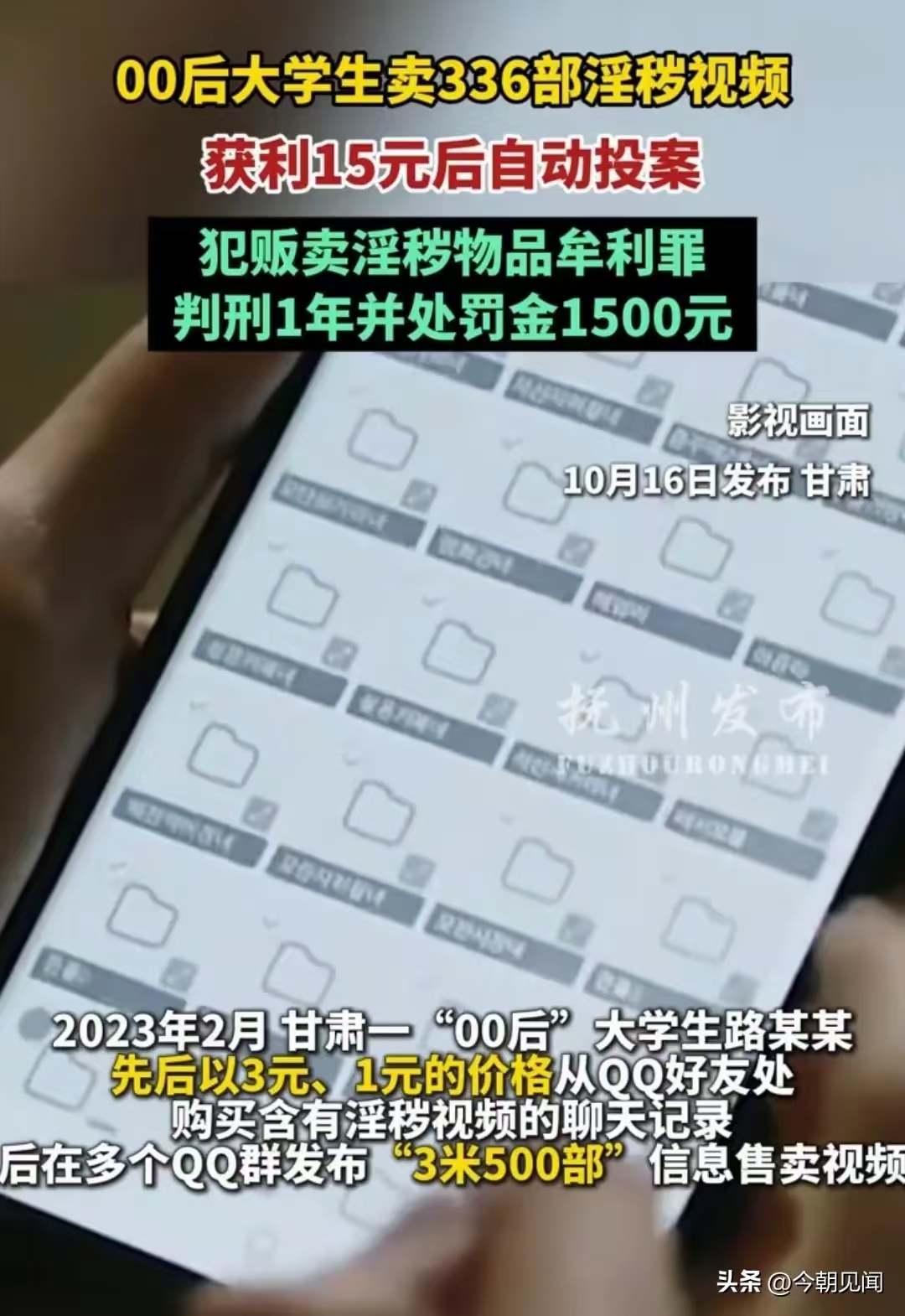 大学生卖336部淫秽视频赚15元被判