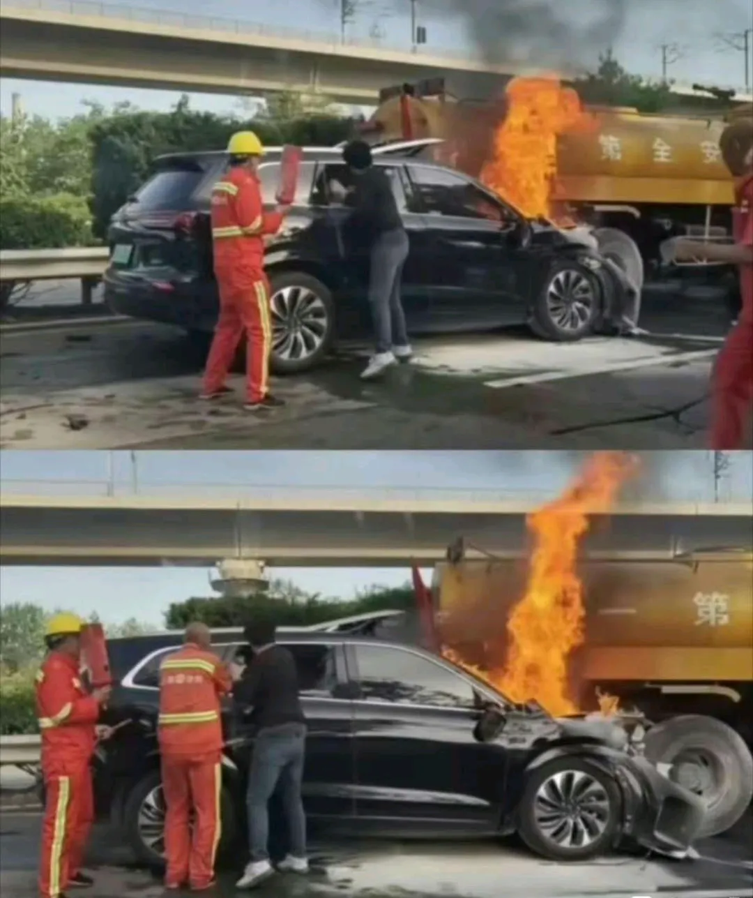 我有个高速的交警朋友说，在高速上，无论你开的是什么车，时速100迈撞车，生还的几