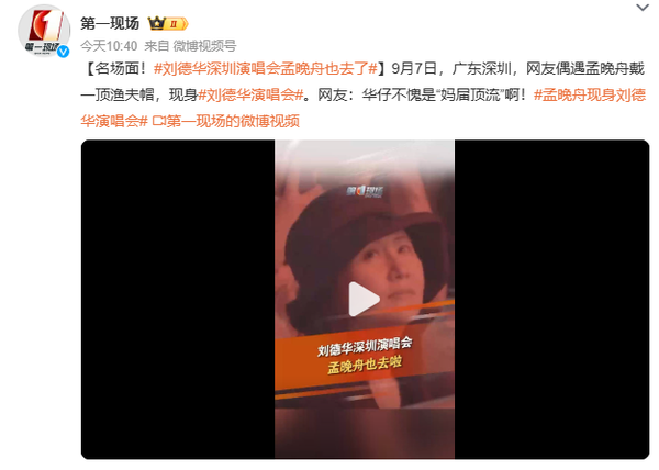 孟晚舟最近去了刘德华的演唱会，她戴着一顶渔夫帽，静静地坐在那里。没注意到她用手机