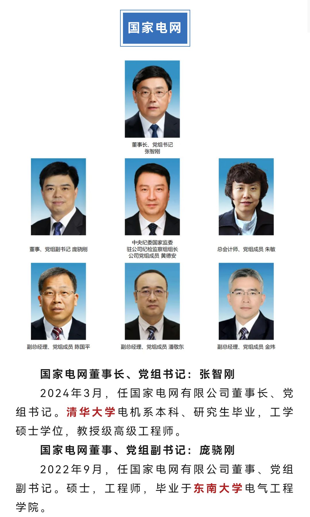 来看看电气系统主要掌门人们的学历！
24年伊始，国家电网、南方电网、大唐集团、国