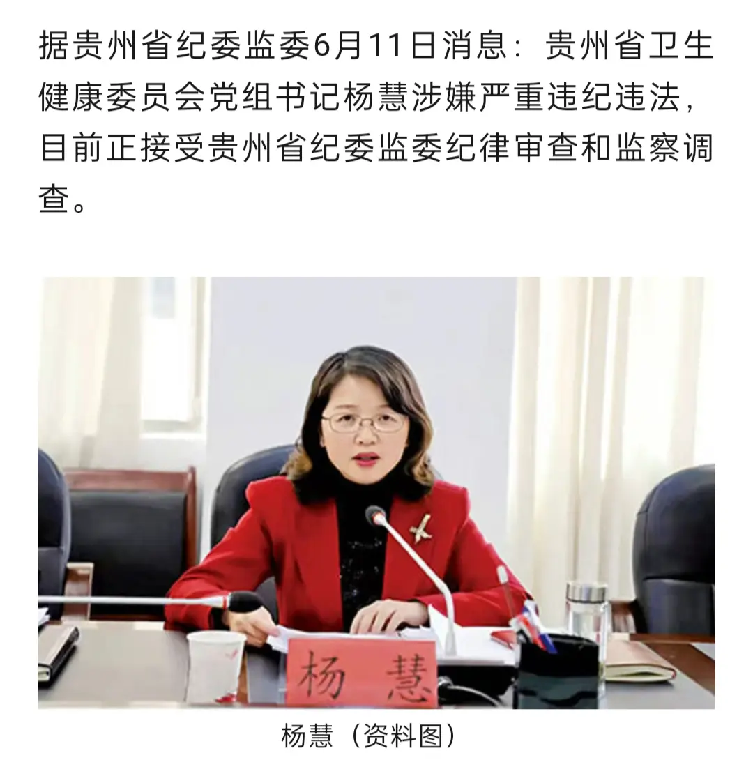 厅官杨慧，任上被查
