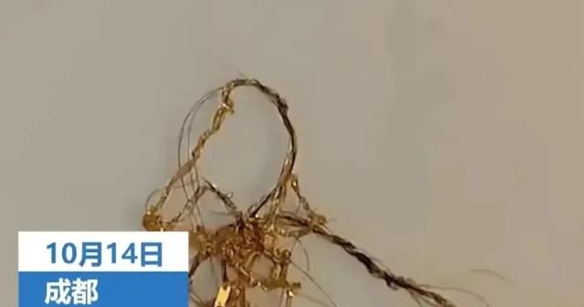 四川成都，⼀长发女子在家里洗头发时，因忘记先将项链取下来，导致许多头发都被项链缠