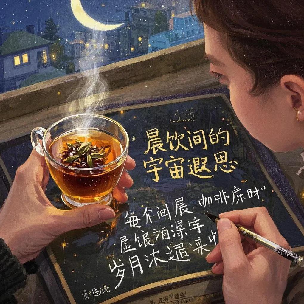 晨饮间的宇宙遐思
沸水亲吻茶叶的刹那
茶沫迸裂，似微型宇宙大爆炸
那蓬勃的律动，