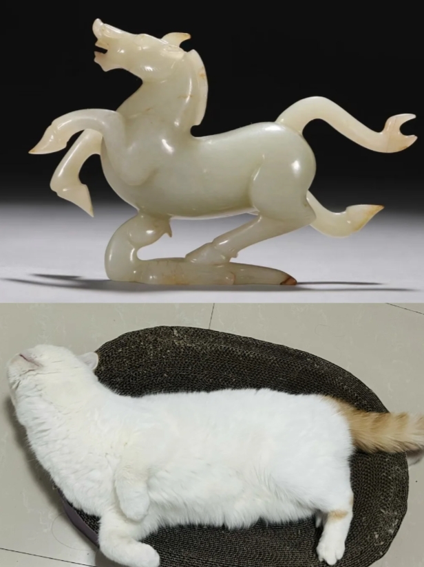 马踏飞燕的翻版“猫踏飞燕”，猫：浅演一下十二生肖的马兄吧。