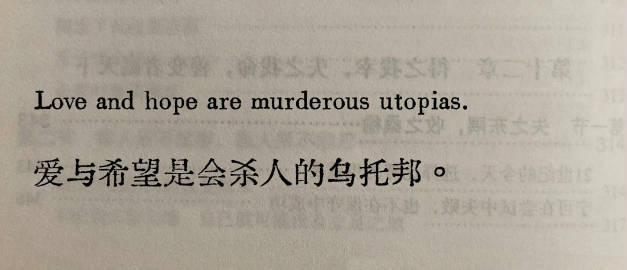 很喜欢的一句话：爱与希望是会杀人的乌托邦 ​