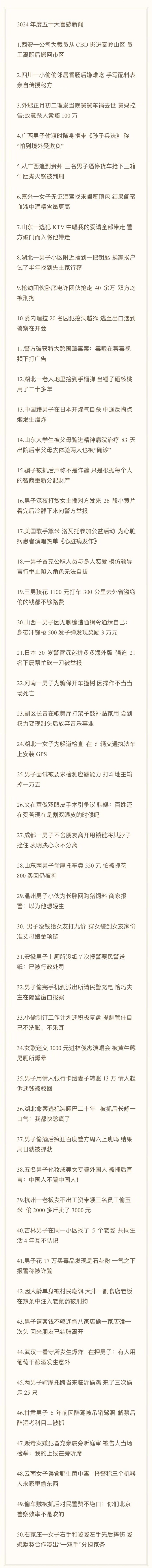 周末笑一笑，2024年度50条最具“喜感”的新闻：