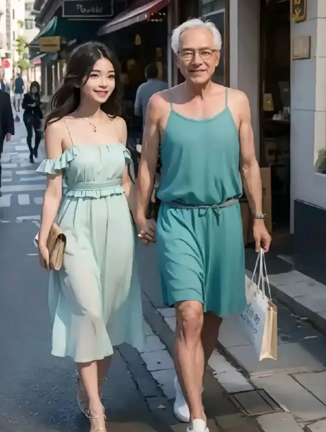 这样年龄悬殊如此大的老夫少妻，走在街头也是一抹风景！女人更是需要强大的内心来面对