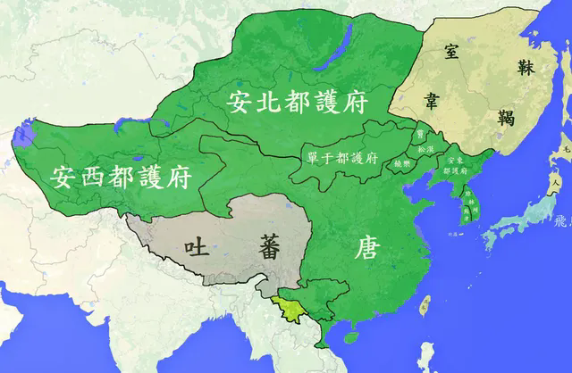 高宗前期，唐朝版图达到了极盛。在唐朝直接控制之下的区域，向西至葱岭以西，直到碎叶