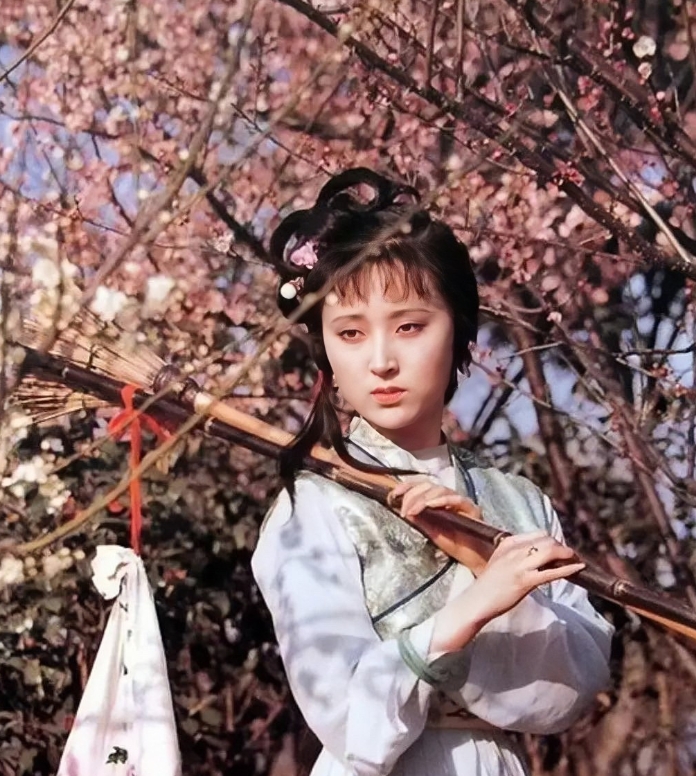 新旧两版《红楼梦》中的林妹妹对比。同样是黛玉葬花，陈晓旭似弱柳扶风，蒋梦婕像农妇