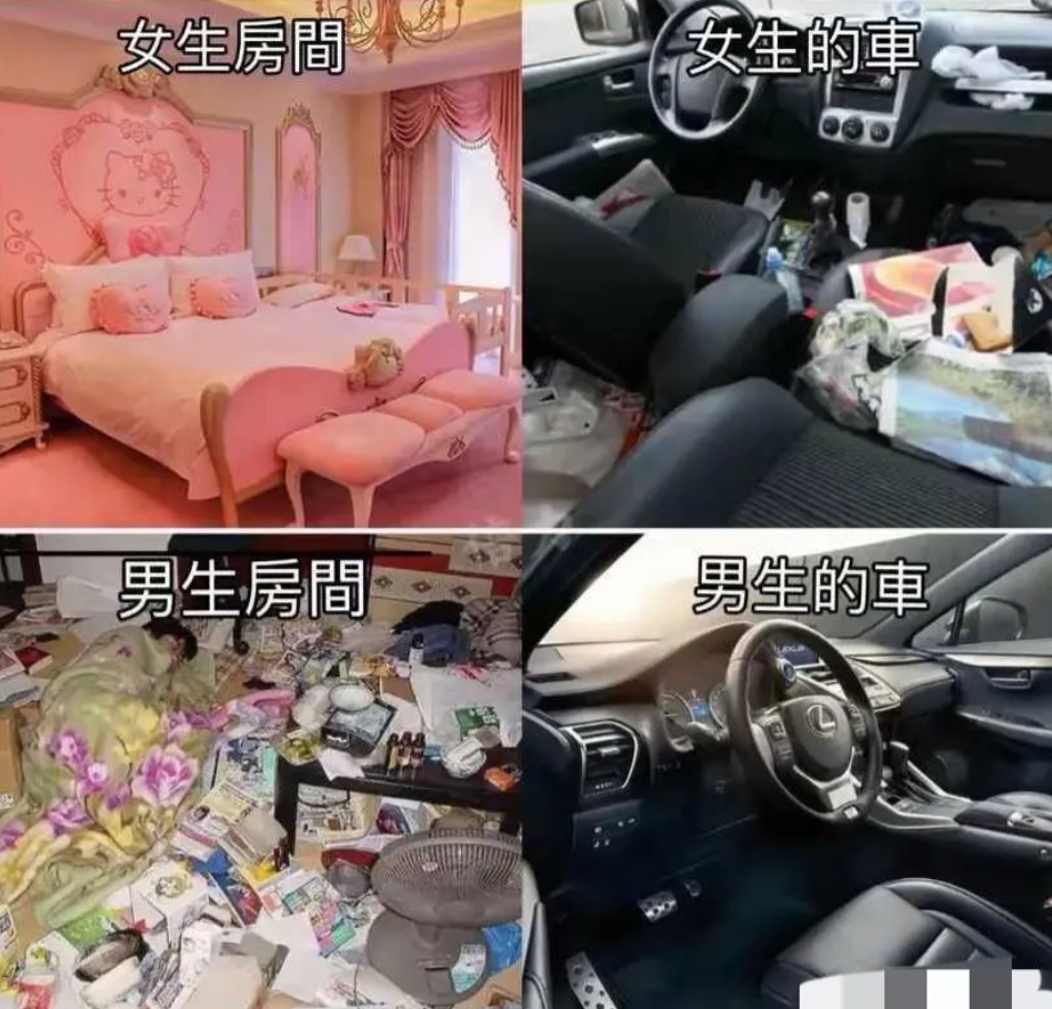 男女生房、车环境的对比