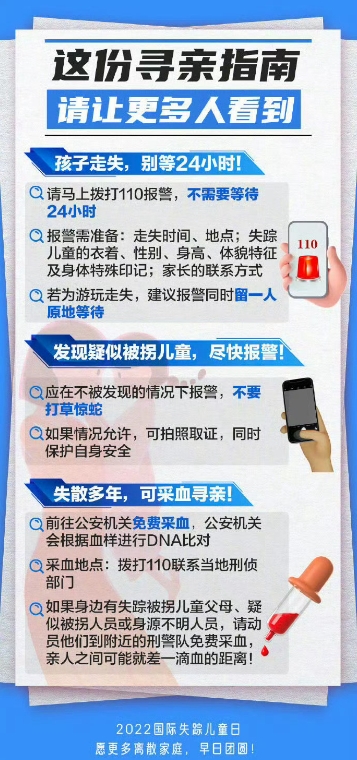 【这份寻亲指南请让更多人看到】

孩子走失，要等24小时后才能报警？

发现疑似