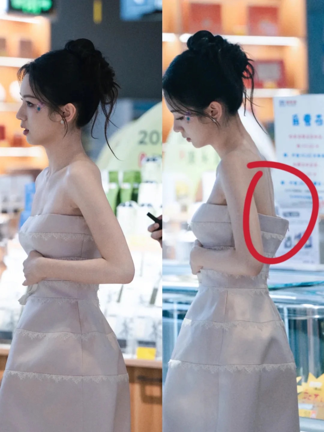 可怕，这姐怎么这么薄一片啊😱
小也背薄的礼服后面都撑不起来，感觉她的九十斤跟我