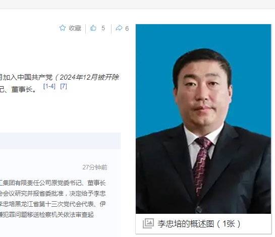 中纪委消息，李忠培被双开