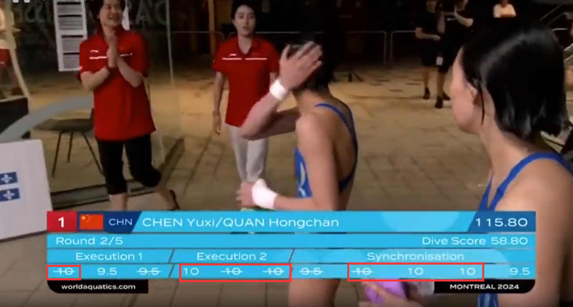 七名裁判10分！全红婵陈芋汐超神一跳夺金，，慢镜头回看，上演水花消失术
北京时间