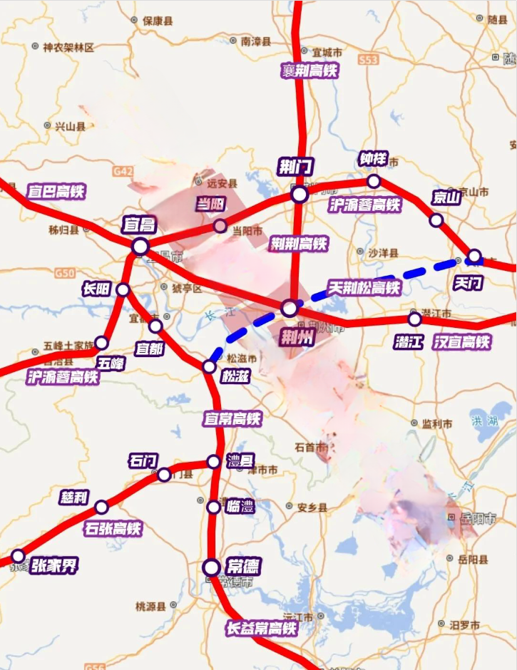 湖北，湖南这个片区高铁规划基本定型

宜昌、荆门、荆州、常德，这个板块是湘鄂2省