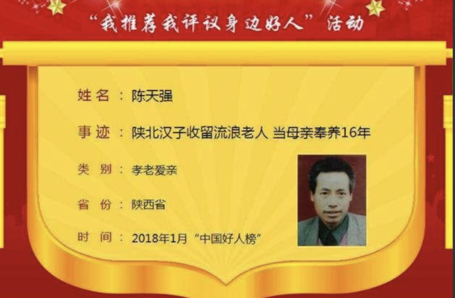 陕西好人陈天强：13岁失去父母，意外“捡”个娘，当亲妈赡养21年
陈天强的故事，