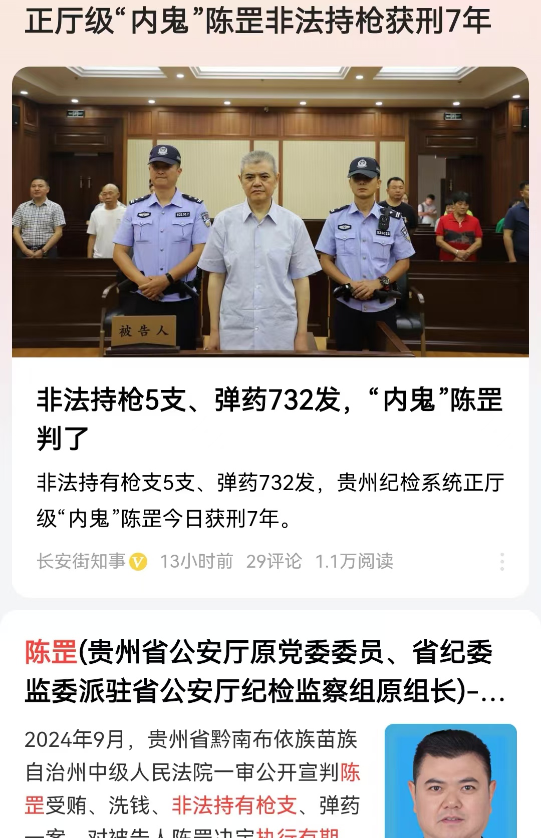 正厅级“内鬼”陈罡非法持枪获刑7年