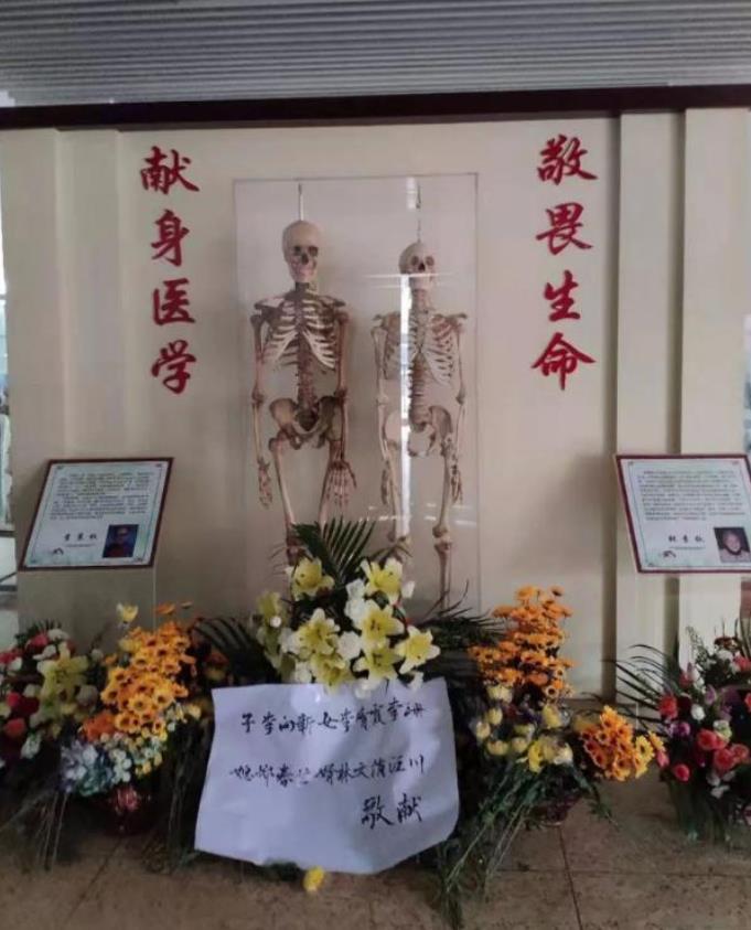 在昆明医科大学生命科学馆口，有一张特殊的夫妻“合照”，是两具并列站立的骨架，乍一