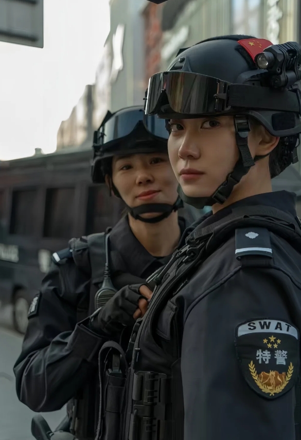“巾帼不让须眉！”
女警官也一样英姿飒爽！