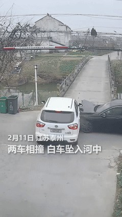 哇！简直不敢相信，2月11日那天，江苏出了个大事！一辆白色轿车“扑通”一声栽进河
