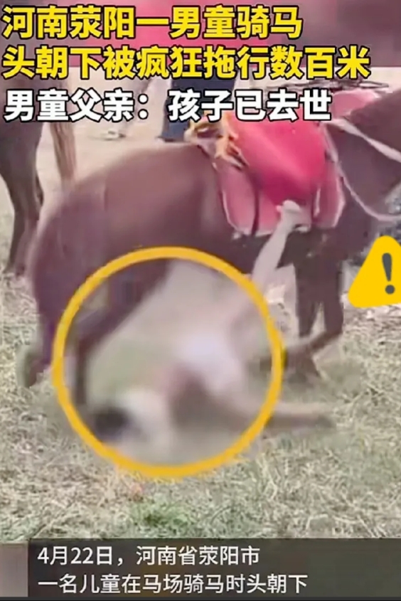 痛心疾首，男孩才8岁啊，就这样失去了生命！
河南一马场内，突发意外，8岁男孩头朝