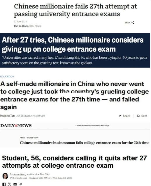 “高考钉子户”梁实，已经在美国引发热议。

梁实，57岁，四川人，建材行业自由职