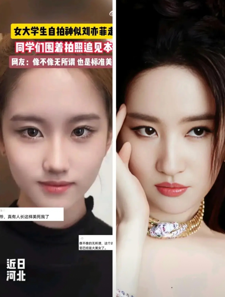 燕京理工学院一女生神似刘亦菲，她收获了3样东西。

1.化妆技术。素颜没有展示不