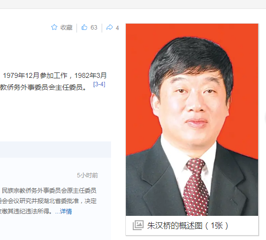 中纪委消息，朱汉桥被双开