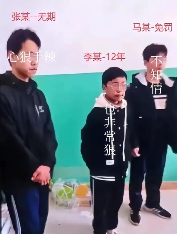 免于刑事处罚的，不是中间最小的李某，而是最左边那个马某；13岁的主犯张某被判无期
