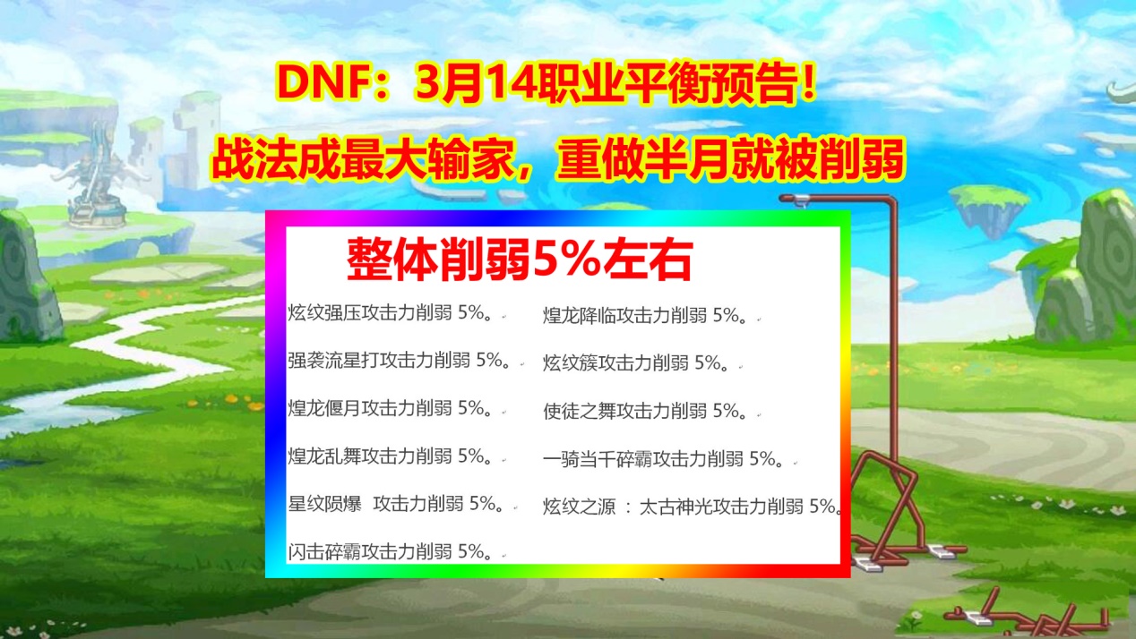DNF：战法成最大输家，3.14职业平衡预告！重做半月就惨遭削弱