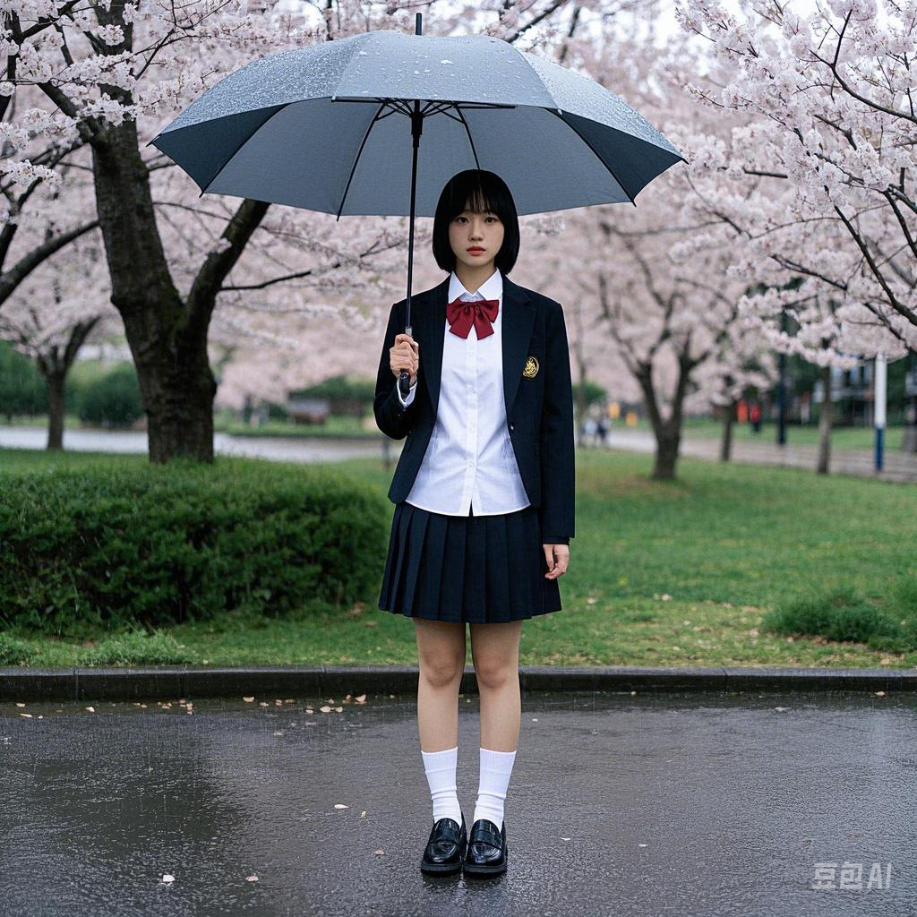 樱花雨下的校服少女，纯欲感拉满了！