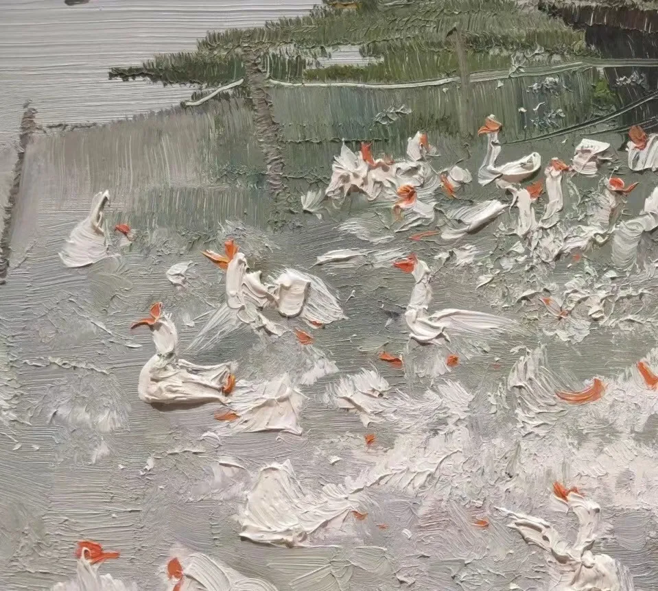 吴冠中画的这幅太湖中的鹅群，我在北京的中国美术馆看到了真迹，就真的是看上去乱七八