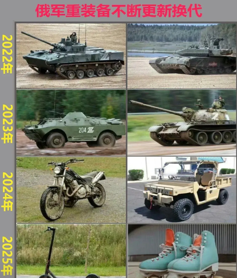 有人制作了俄罗斯在开展特别军事行动后的俄军装备更迭表。
从2022年的T-90到