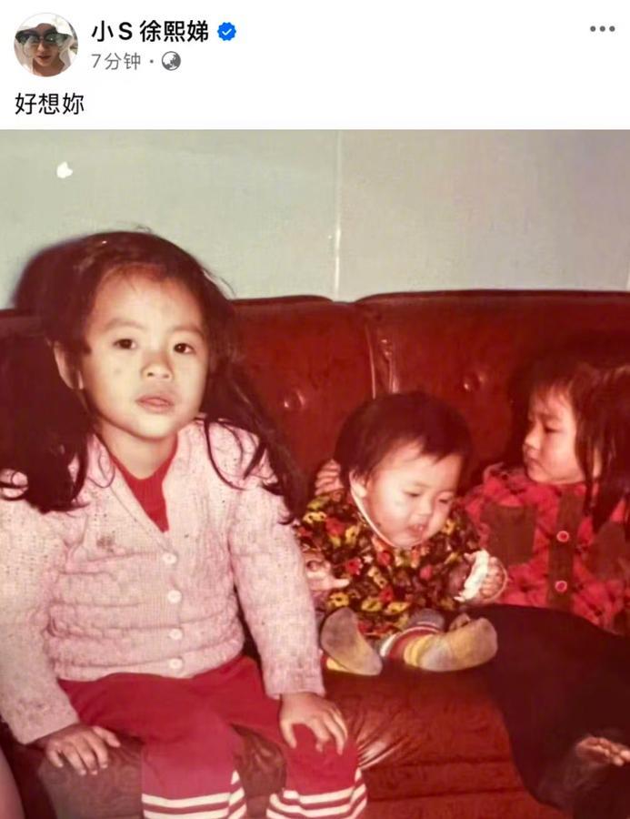 小S晒姐妹童年照，配文“好想你”，怀念大S。

此前，小S在大S头七时晒了蝴蝶结