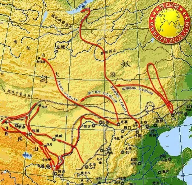 汉人王朝向北最远打到了贝加尔湖一带，这个记录由霍去病保持。向西最远到了乌兹别克斯