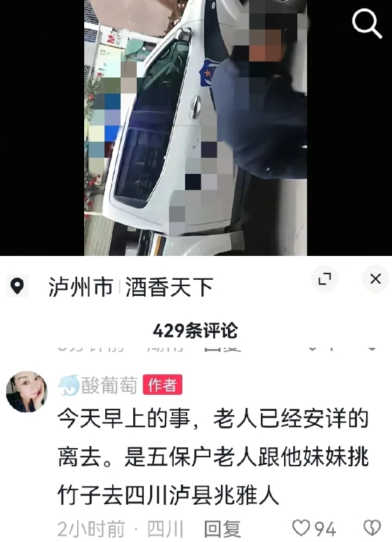 可怜的老人，
就这样离开了人世，
今天早上，四川泸州街头，
一位老人挑着一担竹子