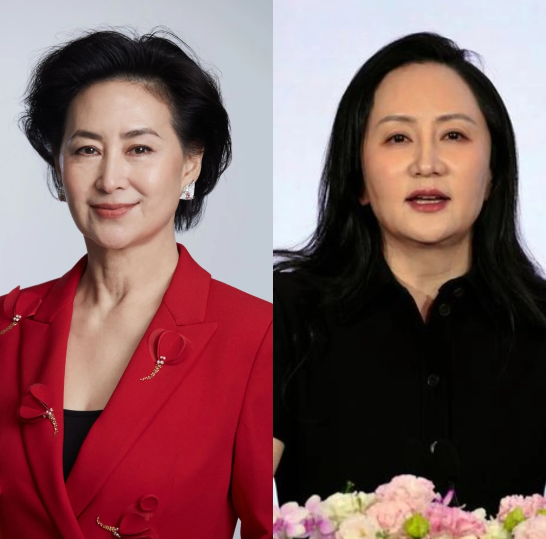 左边是何超琼，1962年出生，62岁。
右边是孟晚舟，1972年出生，52岁。