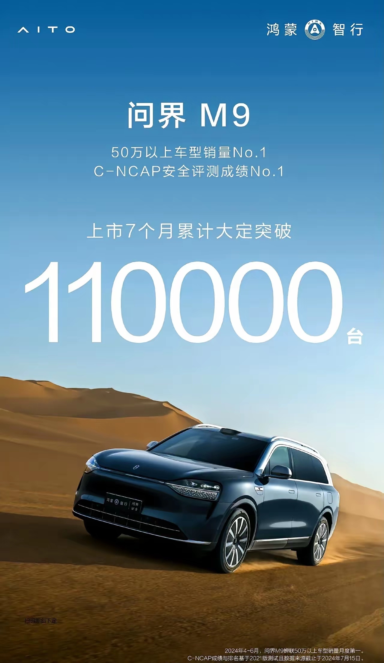 11万台，问界M9杀疯了。
上月底，余承东宣布问界M9大定突破10万辆，如今宣布
