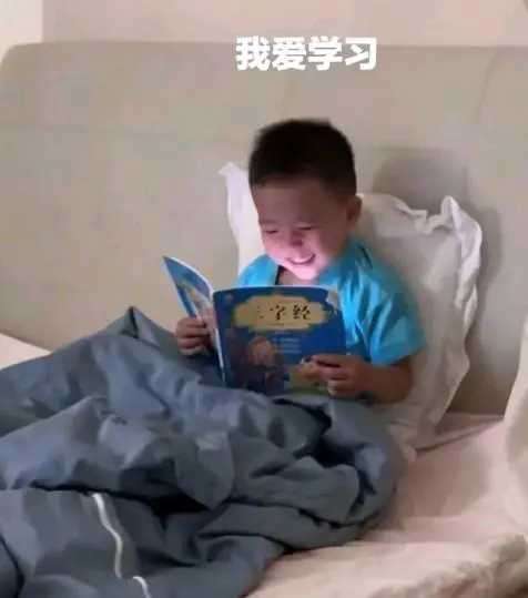 孩子终于长大了，学会自己看书