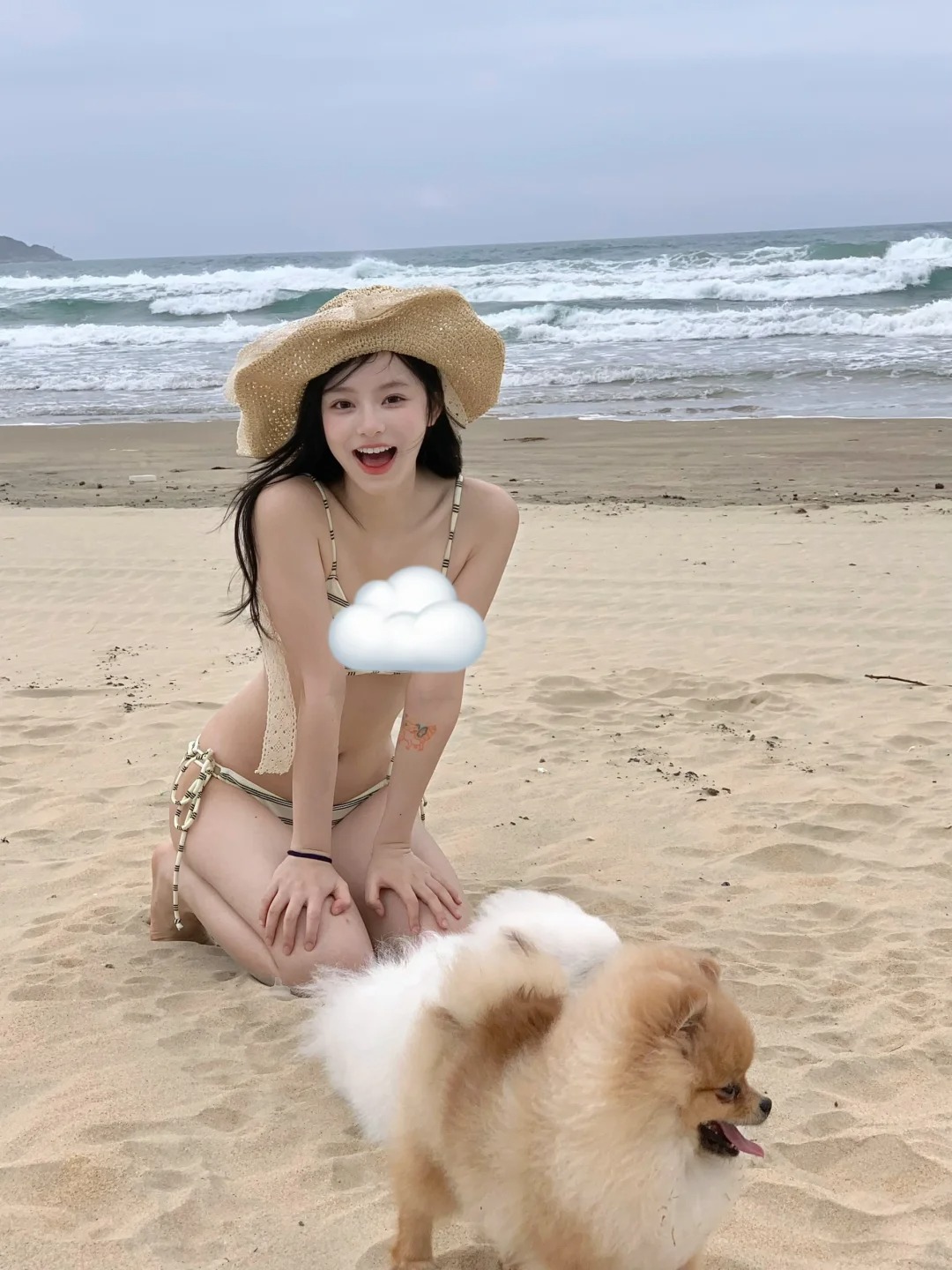 发现一片野海滩
因为没有人，狗狗们跑的特别开心
好幸福呀

亲爱的审核员：正常泳