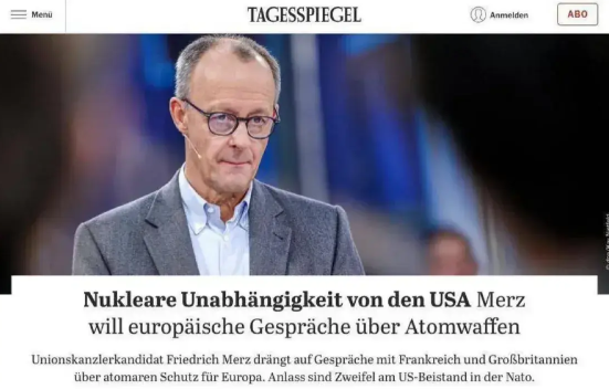 乌克兰有救了，德国总理最大的热门候选人梅尔茨提议英国和法国向乌克兰提供核武器，保