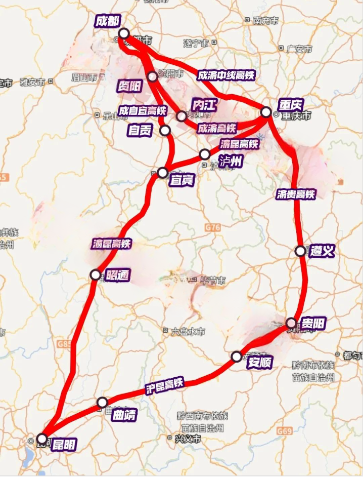 成渝贵昆四大西南城市，未来有多条直连350km/h标准高速铁路！

高铁在很多人