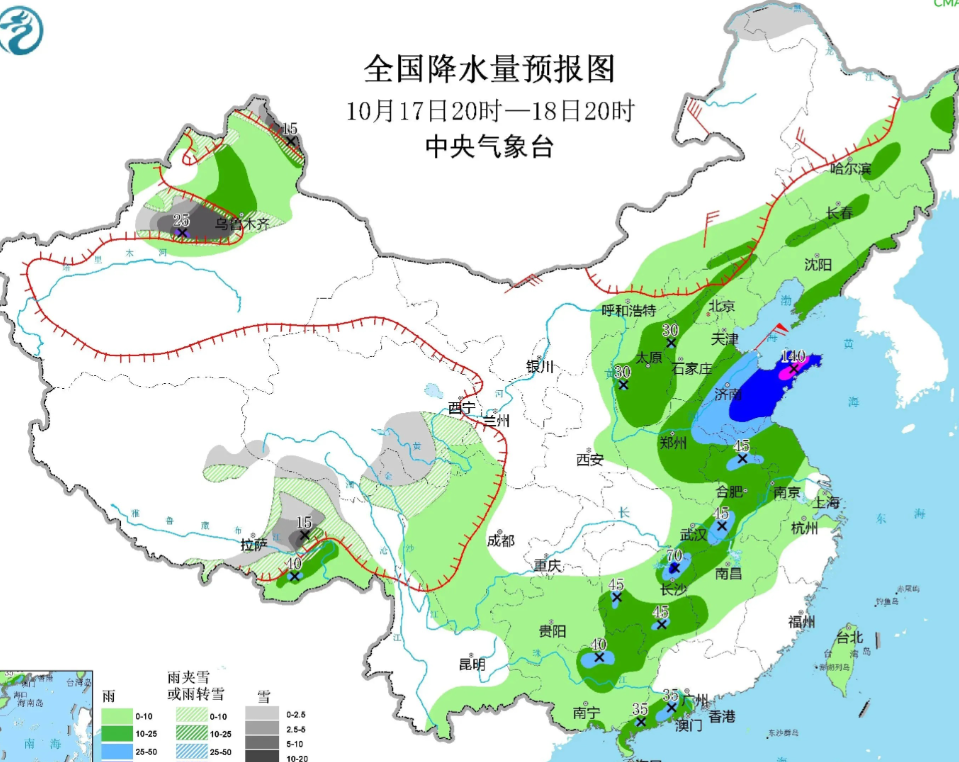 这场大雨，简直就是给山东定制的，尤其是给青岛定制的。
降雨主要集中在10月18日
