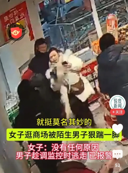 女子逛商场被陌生男子莫名其妙地狠踹一脚！女子报警后男子趁调监控之时逃走


据女