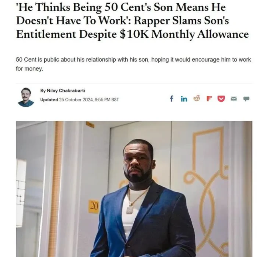 每个月一万美元生活费，但他还嫌少！！

饶舌歌手五十美分（50 Cent）的大儿
