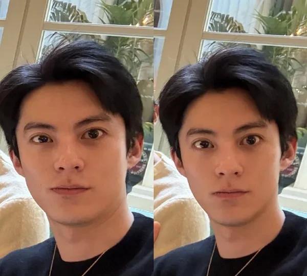男明星的容貌焦虑，王鹤棣发合照p图只p自己
左边是朱一龙发的原图，右边是王鹤棣自
