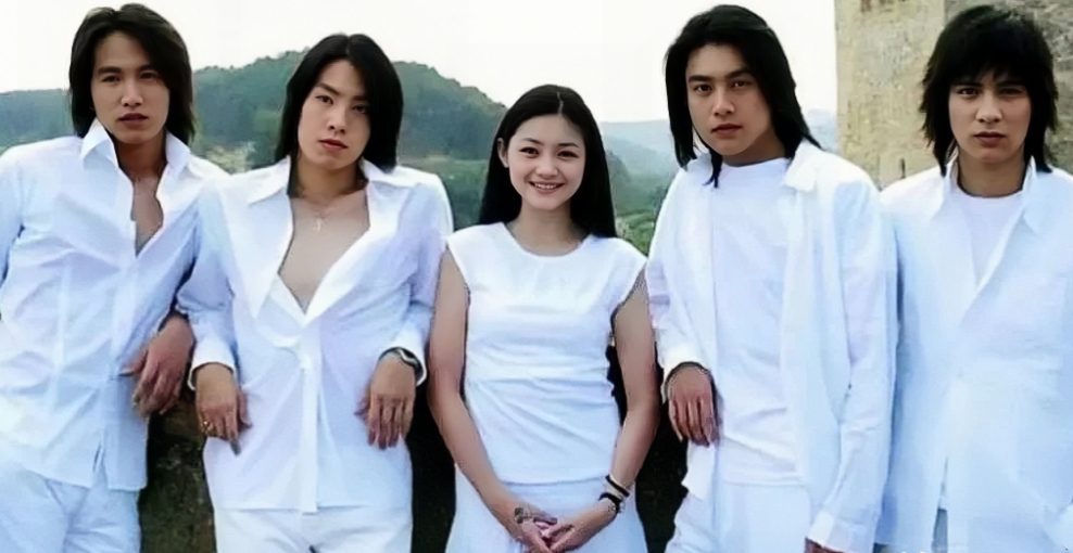 两组《流星花园》对比照，现实版的买家秀与买家秀。同样是一席白衣，一组是俊男靓女的